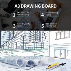 Zonon A3 Portable Drawing Board, Multi-Function Metric Drafting A3, White