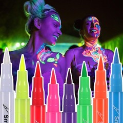 8 UV Body Markers Face Paint Pens Glow in The Dark Under Light Multicolor