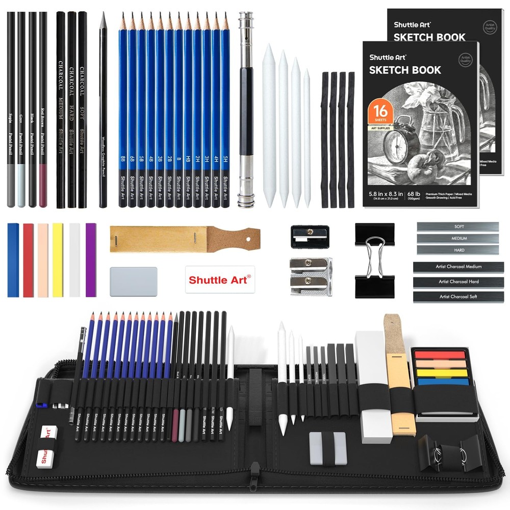 Shuttle Art 52 Pack Drawing Pencils Set, Professional Art Kit with Graphite C…