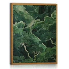 Framed Canvas Painting Wall Art Oriental Forest Landscape Print Poster Green …