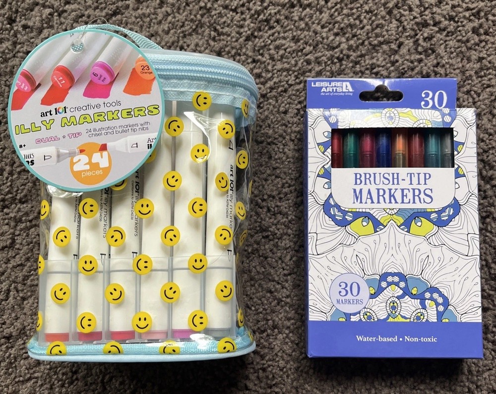 ART 101 ILLY MARKERS 24 PK AND 30 BRUSH TIP MARKERS.