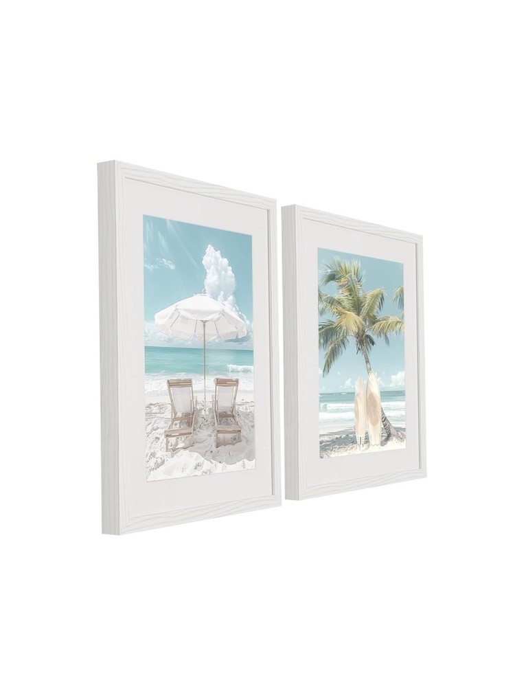 Framed Coastal Beach Wall Art Set of 2 – Relaxing Beach Scene ropical Vaca