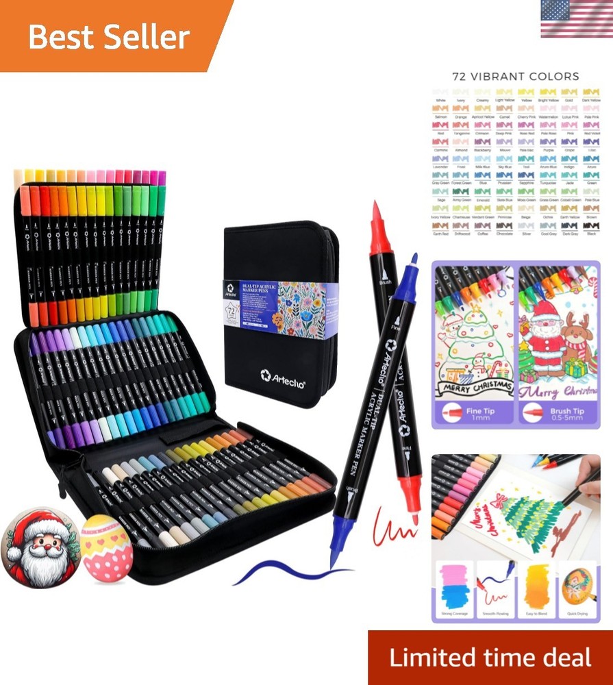 Acrylic Paint Markers 72 Colors with Bag, Acrylic Paint Pens with Brush Tip a…