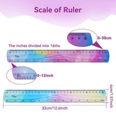 Grevosea 2-Piece 30cm/12inch Flexible Shatterproof Plastic Ruler – Rainbow