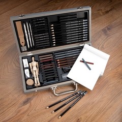 58pc Sketching Travel Art Set Wooden Box Premium Quality Artist Supplies Tools