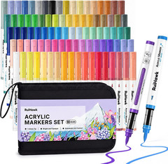 90 Colors Acrylic Paint Markers, Landscape & Nature Pens Set with Brush Tip & Au