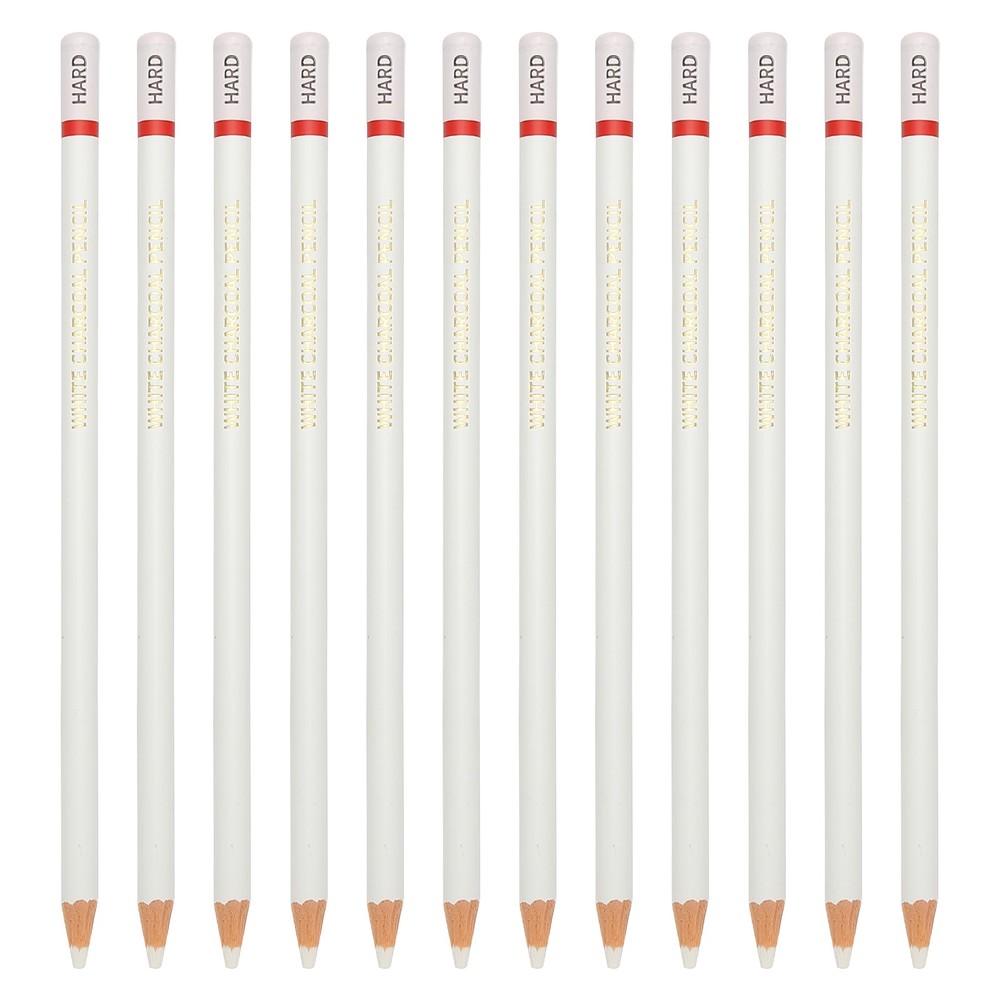 Hard Drawing Pencils, 12PCS, Round , White Refill, White/Red Pole