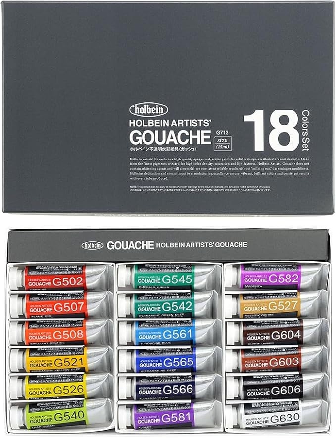 Holbein Opaque (Gouache) Watercolor Paint 15mL 18 colors set G713