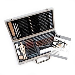 58pc Sketching Travel Art Set Wooden Box Premium Quality Artist Supplies Tools