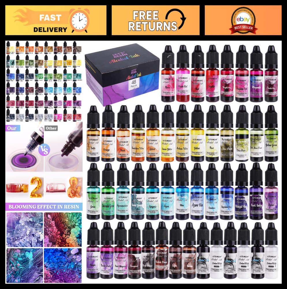 48pcs Alcohol Ink Set – Vibrant Colors for Resin Art, Tumblers, Epoxy Dye, 0.35o