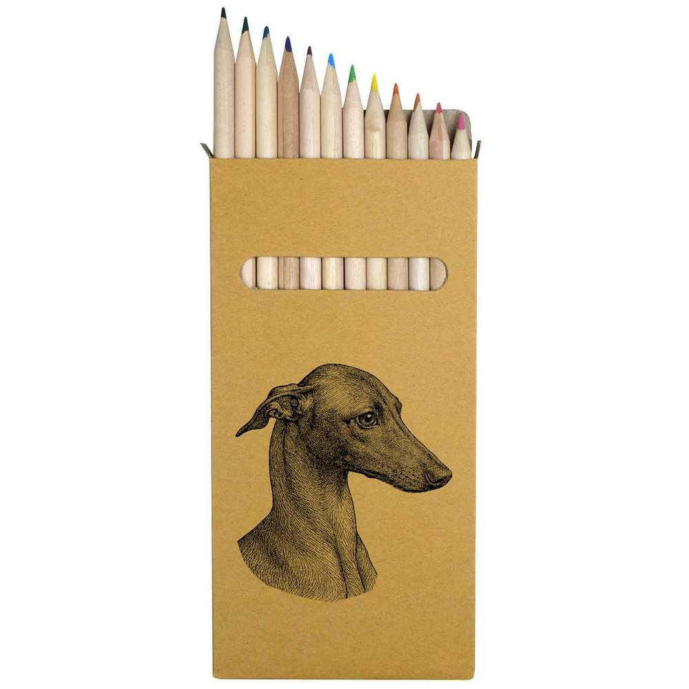 12 x ‘Whippet Dog Portrait’ Long Colour Pencils (PE00093877)