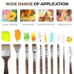 25pcs Paint Brush Set, Professional 9 Shapes with Wide Flat, Filbert, Fan, Da…