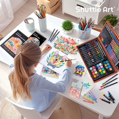 106 Piece Deluxe Art Set, Art Supplies in Wooden Case, Painting Drawing Art Kit