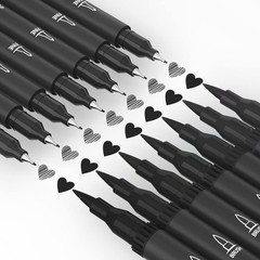 12 PCS Drawing Pens Dual Brush Black Markers For Art Sketching Craft Supplies