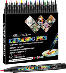 Permanent Marke Ceramics Pens 24 Colors Porcelain Paint Brush Pen for Both Glaze