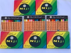 Vtg 5 boxes of NIJI oil Pastels 12 assorted colors each art supplies school RARE