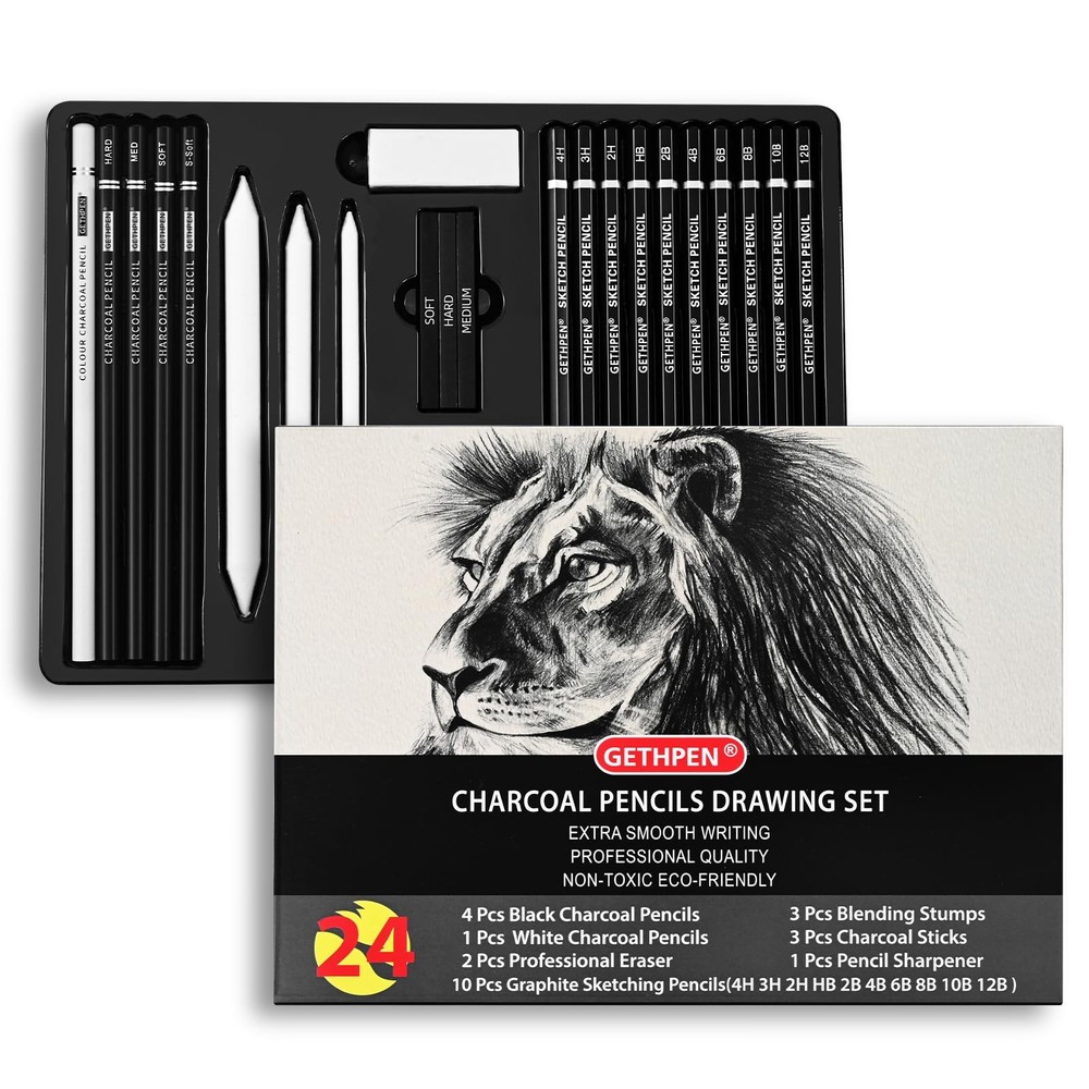 Drawing Sketching Pencil Set 24 Piece Pro Artist Sketch Kit – Graphite Pencils
