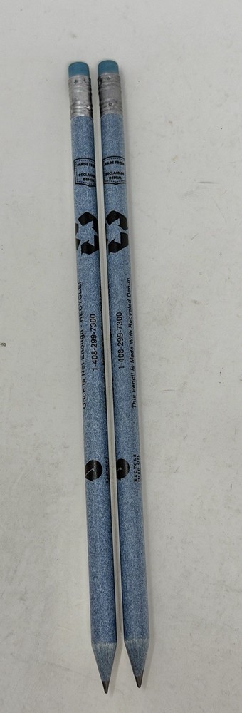 2 Reclaimed Recycled Denim Pencils Eco Friendly Blue Jean School Supplies