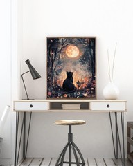 Black Cat Moon 5D DIY Diamond Painting Kits for 11.8 x 15.7 inches, KM563-1