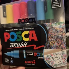 POSCA PC-5BR Water-Based Brush Tip Paint Markers Set, 8 Colors, Multicolor