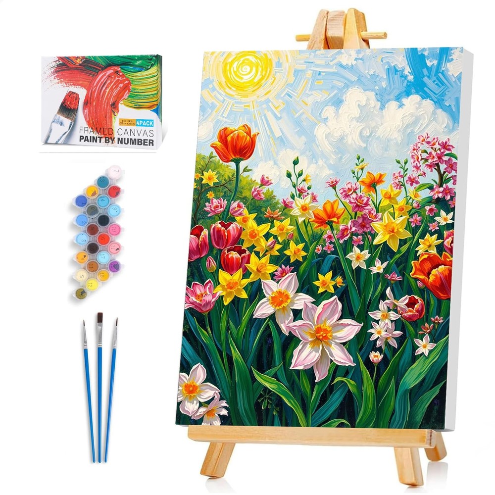Framed Paint by Numbers Kit for Adults Beginner & Kids Ages 812, Flowers Easy…