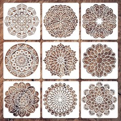 Ornaous 9Pcs Plastic Reusable Mandala Stencils for Painting, large, white