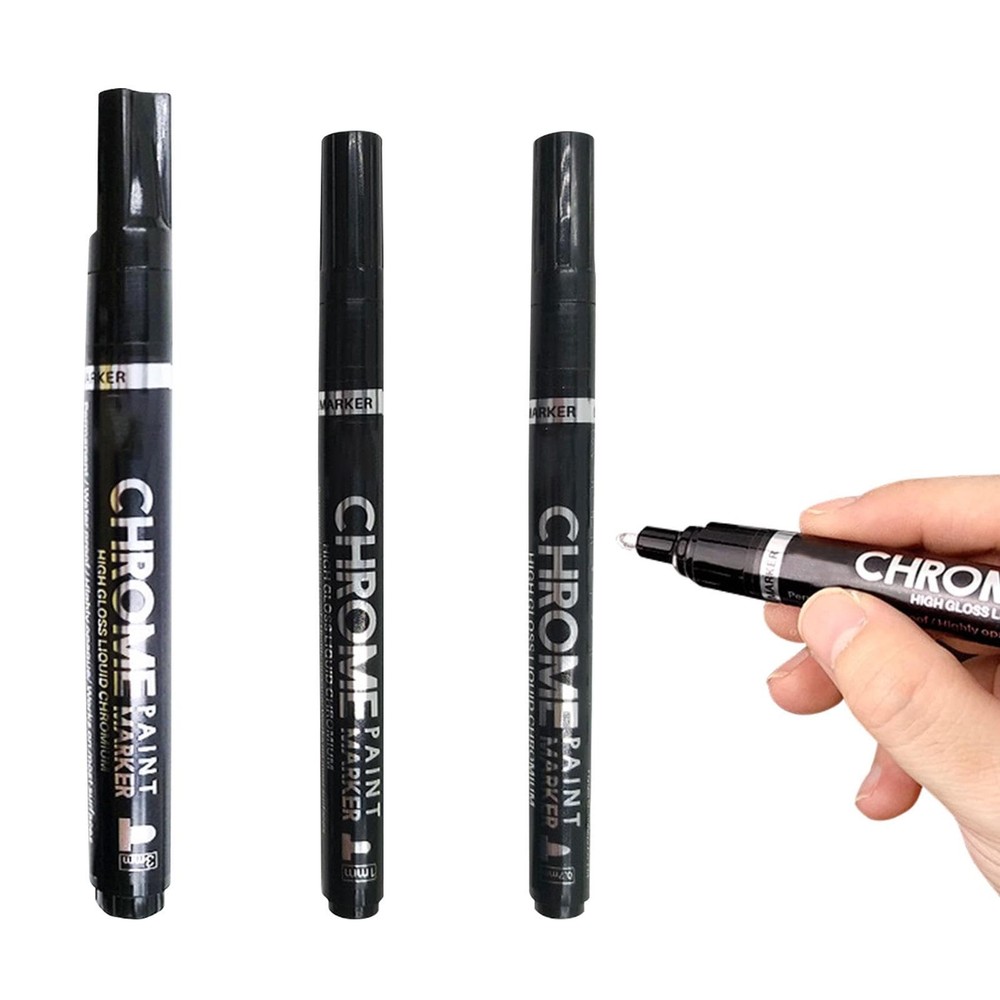 3 Pack Silver Liquid Chrome Markers Permanent Mirror Reflective Paint Pens