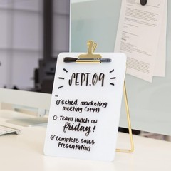 U Brands Glass Dry-Erase Desktop Easel, Tempered Glass, Removable Clip