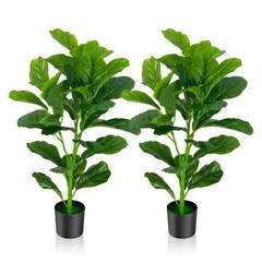 2-Pack 35.5″ Artificial Fiddle Leaf Tree – 32 Realistic Leaves, PEVA+PE Material