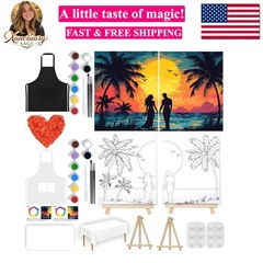 2 Pack Sip and Paint Kit for Adults Couples Painting Kit Pre Drawn Canvas to …
