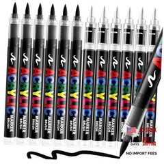 6 Black +6 White Paint Pen, Brush Tip Acrylic Paint Markers 6 White + 6 Black
