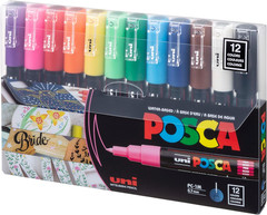 uni Posca Acrylic Paint Art Markers, Set of 12 Extra Fine Point Thin Paint Pens