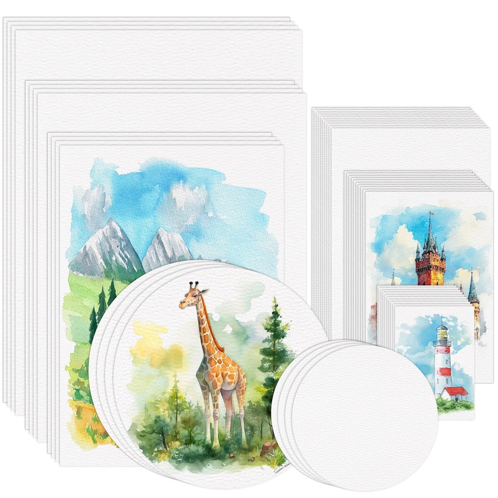 50 Sheets Watercolor Paper Bulk, 8 Sizes White 140 Lb/300 GSM Cold Press Water