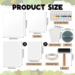Gel Printing Plate Kit 2 Pack 8×10 5×7 Inch Gelatin Brayer Printmaking Tools