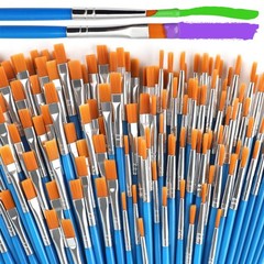100 Pcs Bulk Paint Brushes Set Flat Round Art Nylon Bristle For Watercolor Acryl