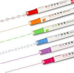 Curve Highlighter Pen Set, Single Head Colored Neck 6 Colors
