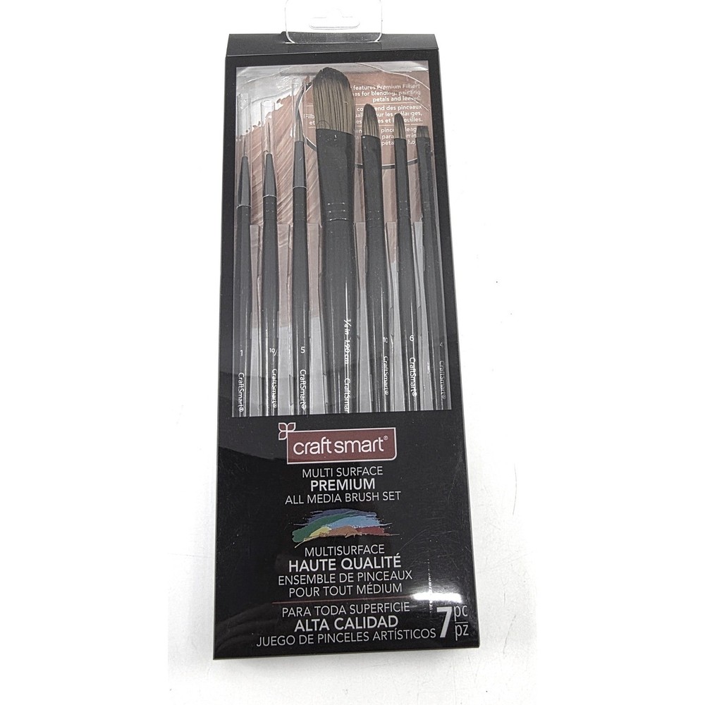 Craft Smart Multi Surface Premium All Media Brush Set 7pc Synthetic Filaments