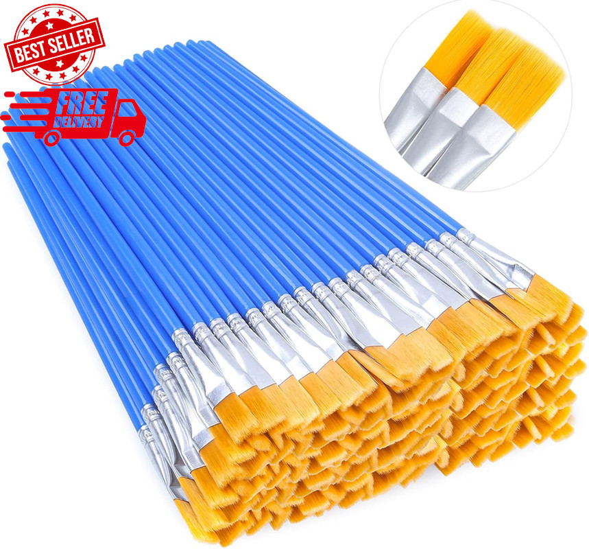 100Pcs Small Paint Brushes Bulk, Flat Top Acrylic Classroom Brush for Kids Mini