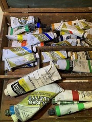 Vtg Grumbacher Wooden Painters Case Dovetail Box Paints Lot Palette Paper