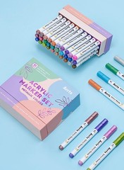 30 Colors Metallic Acrylic Paint Markers | 1-6mm Brush Tip | Fast Dry, No Shake,