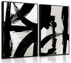 Black and White Brush Stroke Wall Art Modern Abstract Minimalist Ink Line Pai…