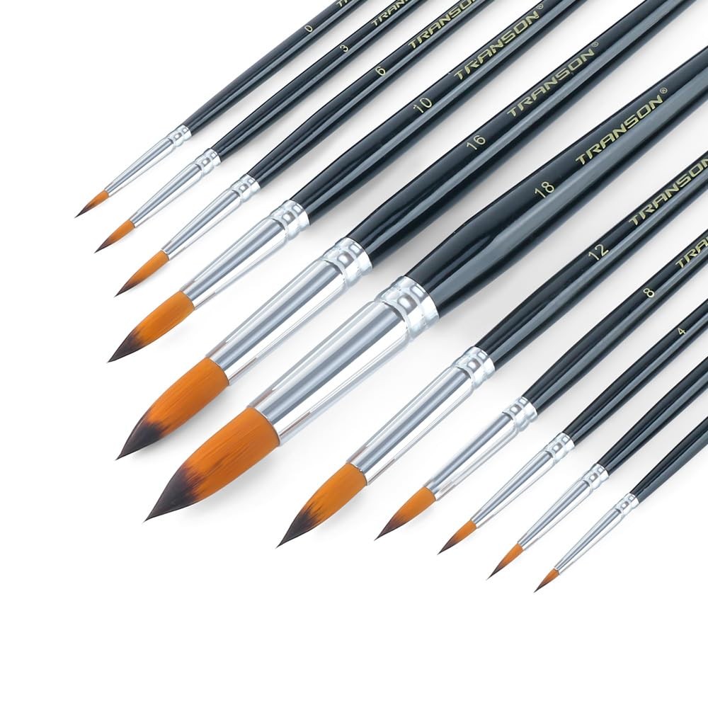 Transon 11pcs Round Paint Brush Basic Set for Watercolor, 11 PCS, Black