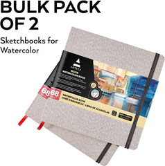 ARTEZA Watercolor Sketchbooks, Pack of 2, 8.25 x 8.25 Inches, 68 Pages Each, 110