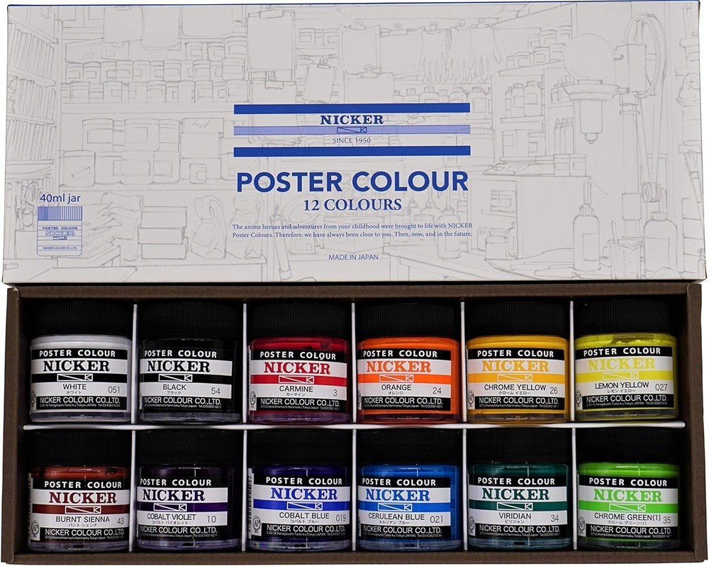 Nicker Poster Color 12 colors 40ml PC40ML12N Watercolor paint Japan
