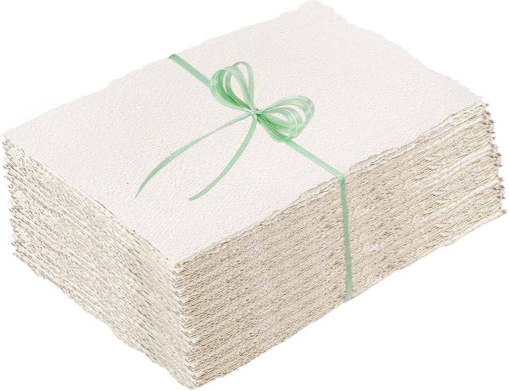 100 Sheets Deckled Edge Paper 5×7 inches, 160 GSM Handmade Paper, Rough/Textu…