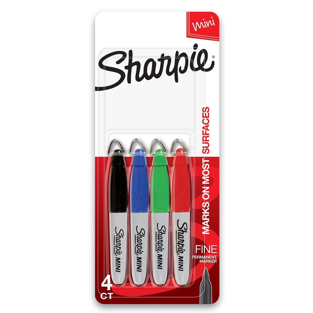 Sharpie Mini Permanent Markers, Fine Point, 1 Count (Pack of 4), Assorted