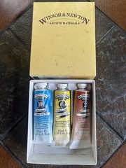 Windsor & Newton Vintage Oil Paint Set of 3 In Box Blue Hue/Indian Red/Lemon