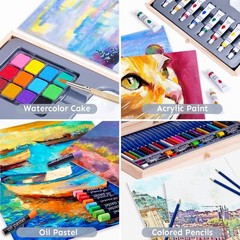 Set De Arte De Madera 85 Piezas Con Caballete Y Pinturas Para Artistas