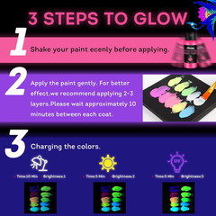 Glow in the Dark Acrylic Paint – 10 Bright Colors (60Ml/2Oz) Long Lasting Glow F