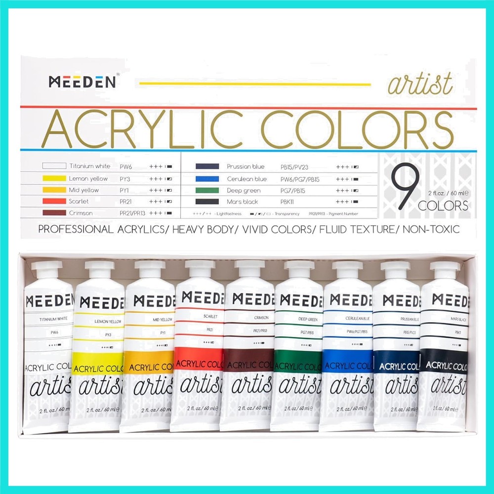 Artist Acrylic Paint Set – 60ml/ 2oz*9 Heavy Body Acrylic Paint Tubes – Art S…